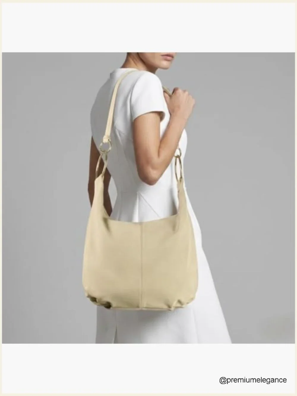 Genuine Suede Hobo Bag with Ring Hardware Large Shoulder Handbag